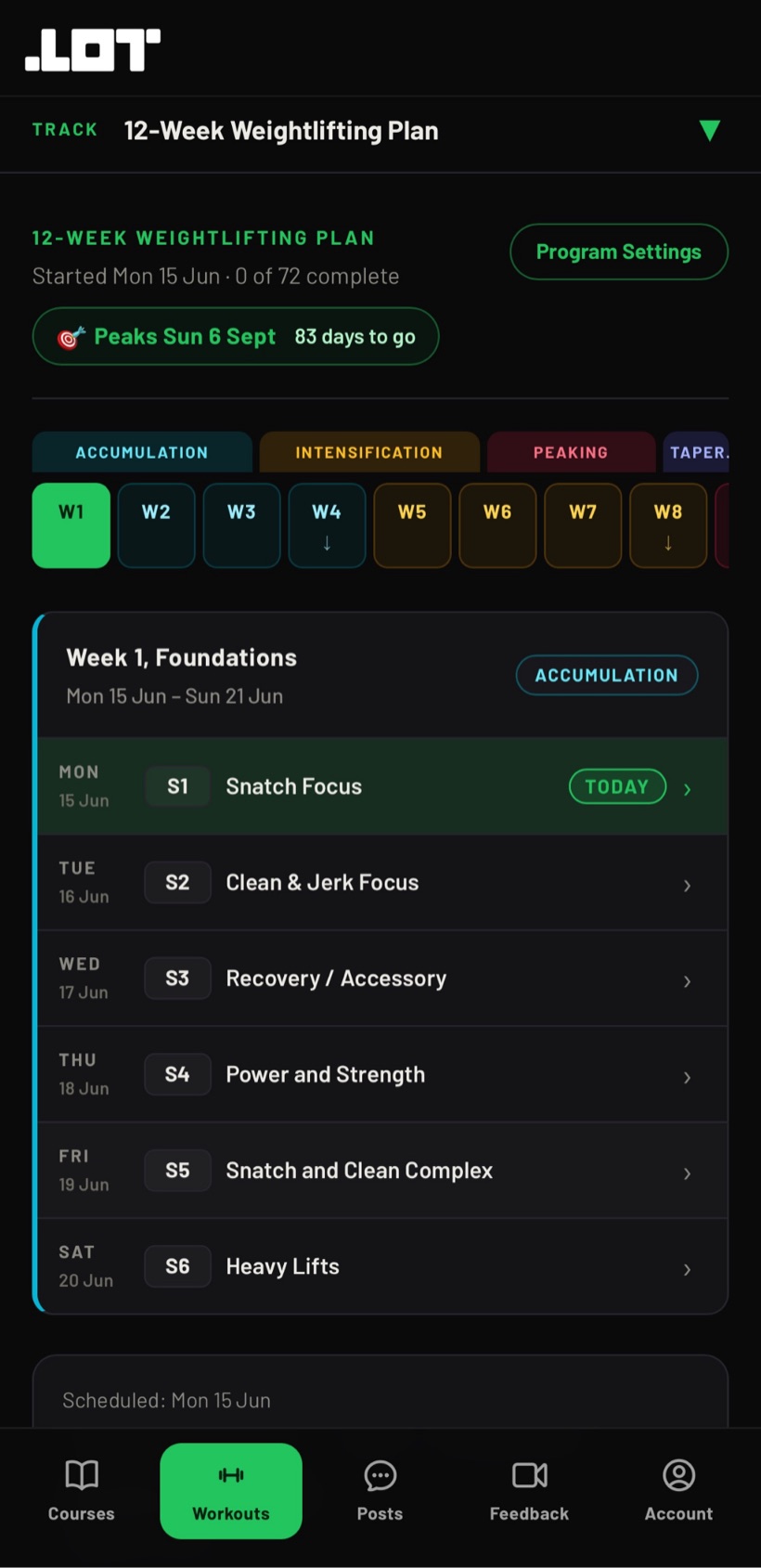 12-Week Weightlifting Plan in the LOT Training app